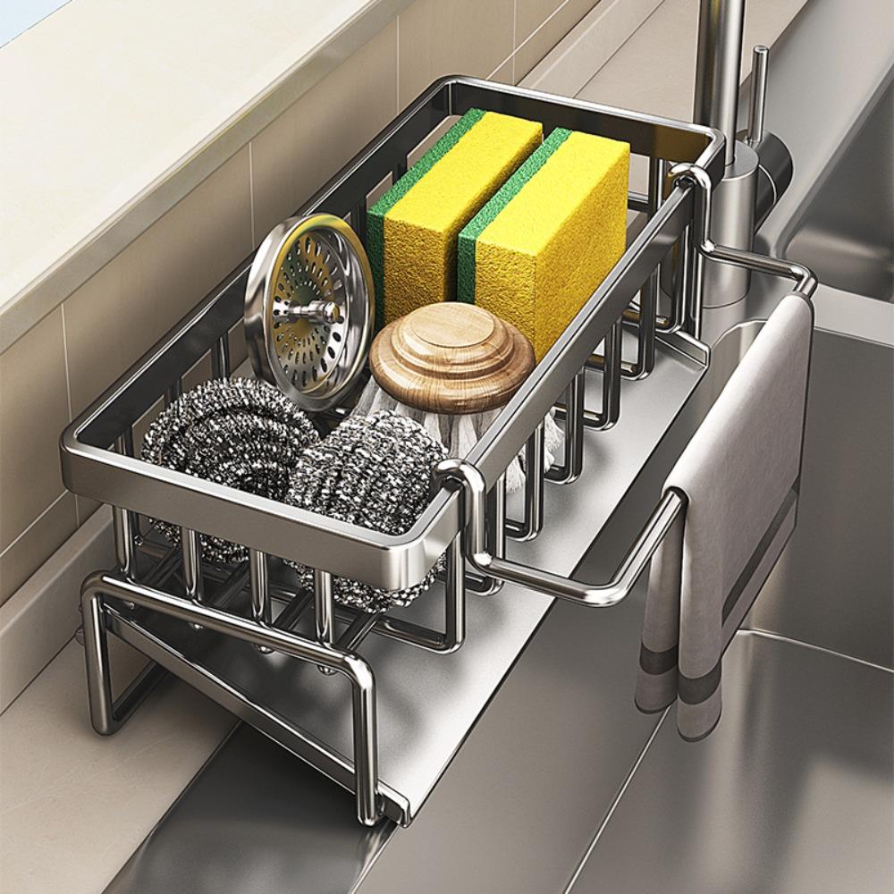 Stainless Steel Sink Organizer Drain Rack with Soap Sponge Holder Multi Layer Filter Basket Kitchen Storage Kitchen Organizer