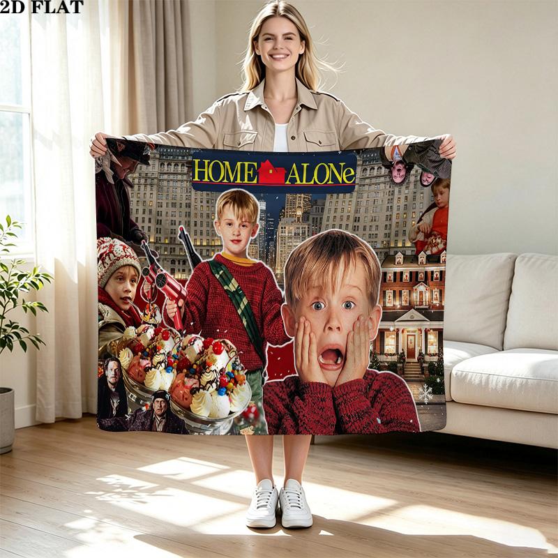 Home Alone Christmas Print Flannel Blanket High Quality Warm Comfortable Cover for All Seasons Perfect for Gifts Home Decor