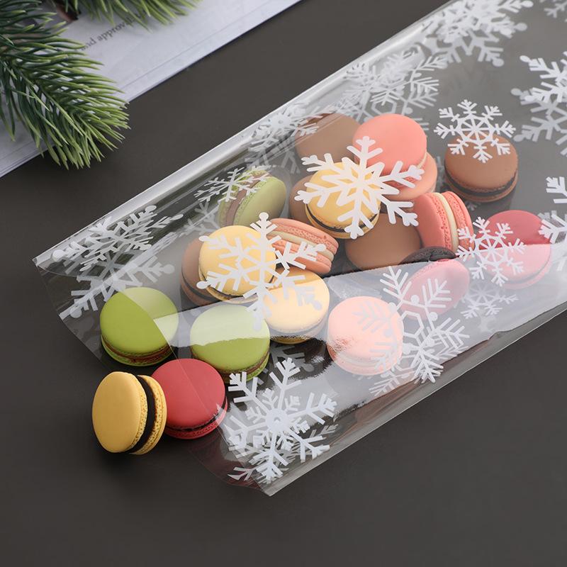 50-100pcschristmas Holiday Snowflake Wrapping Cellophane Snacks Candy Gift Wrapping Printed Opp Flat Pockets