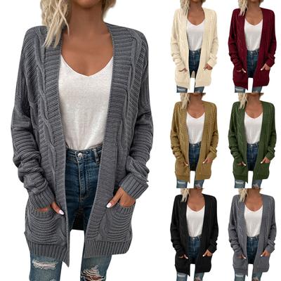 Women's Solid Color Loose Medium Long Knitted Long Sleeve Loose Cardigan Coat For Women