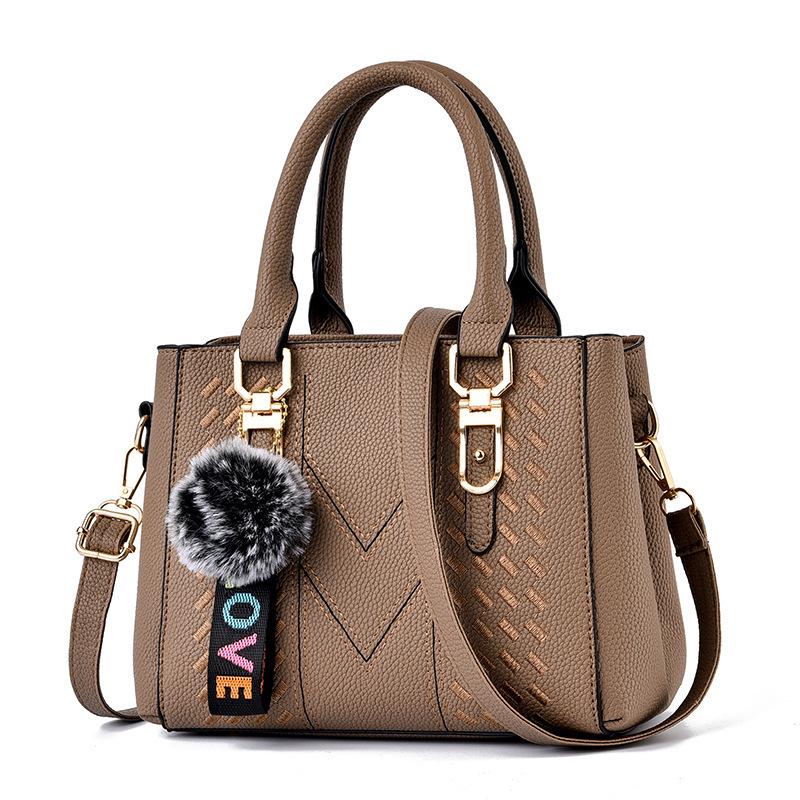 Women's Minimalist Pompom Pendant Shoulder Bag - Large Capacity Crossbody Handbag