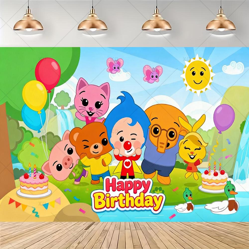 Cartoon Pliming Plims Thema Kindergeburtstag Party Dekoration Hintergrund Zubehör Ballon Set Kuchenaufsätze Banner Kulisse Kindergeschenk