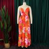 Spring and Summer Fashion Temperament V-neck Suspender Printed Beach Long Skirt Sexy Fashion Casual Women's Dress
