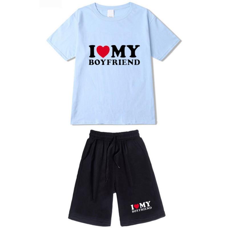 Men Women Cotton Short Sleeve T-Shirt Shorts Set Casual Outfit Youth Style