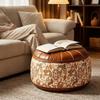 PU Leather Seat Cushion Cover Vintage Unstuffed Sofa Stool Cover Large Capacity Waterproof Round Footstool Cover Balcony