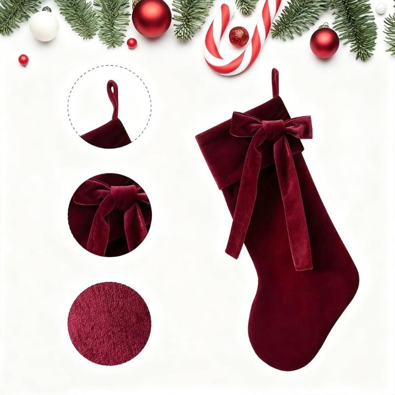 20 Inch  Christmas Stocking with Large Decorative Bow Luxury  Stocking for Firepitscreen Mantel, Elegant Holiday Decor