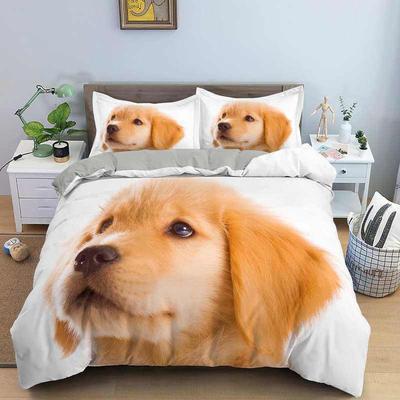 Lovely Animal 3D Bedding Sets White Duvet Quilt Cover Set Comforter Bed Linen Pillowcase King Queen 200*220cm Size Dogs Pets Dog
