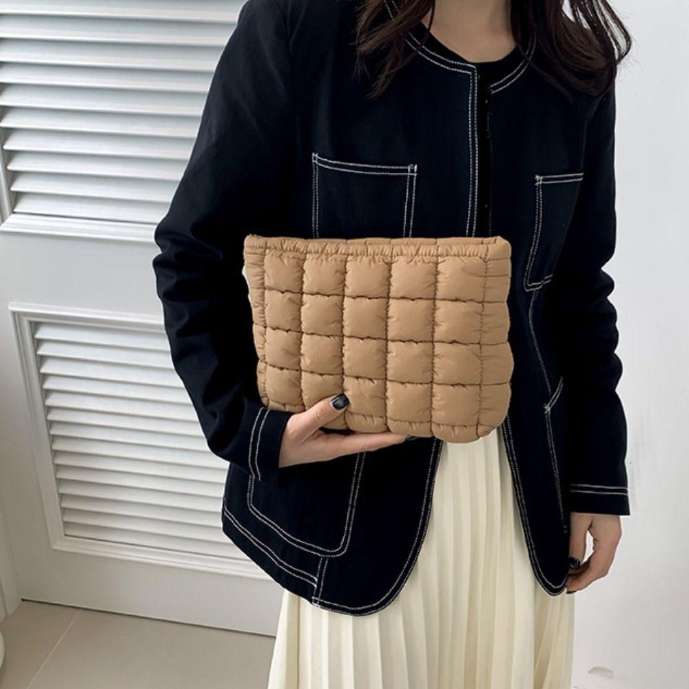 Puffy Cotton Clutch Bag Zipper Cosmetic Bag Portable Quilted Padded Makeup Bag  Travel