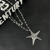 European and American new minimalist star double-layer silver starfish beaded necklace long sweet and cool Spice Girl style accessories women