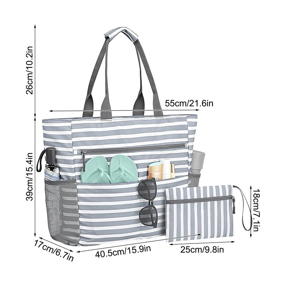 

Beach Bags for Women Waterproof Beach Bag with Coin Purse Foldable Tote Outdoor Handbag with Zipper for Commute Daily Work