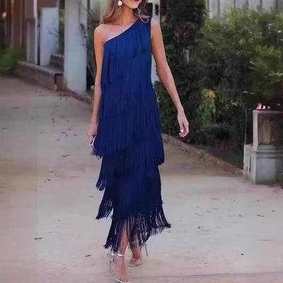 Vestido de Noche Asimétrico con Flecos Primavera/Verano 2024 - Moda Europea y Americana