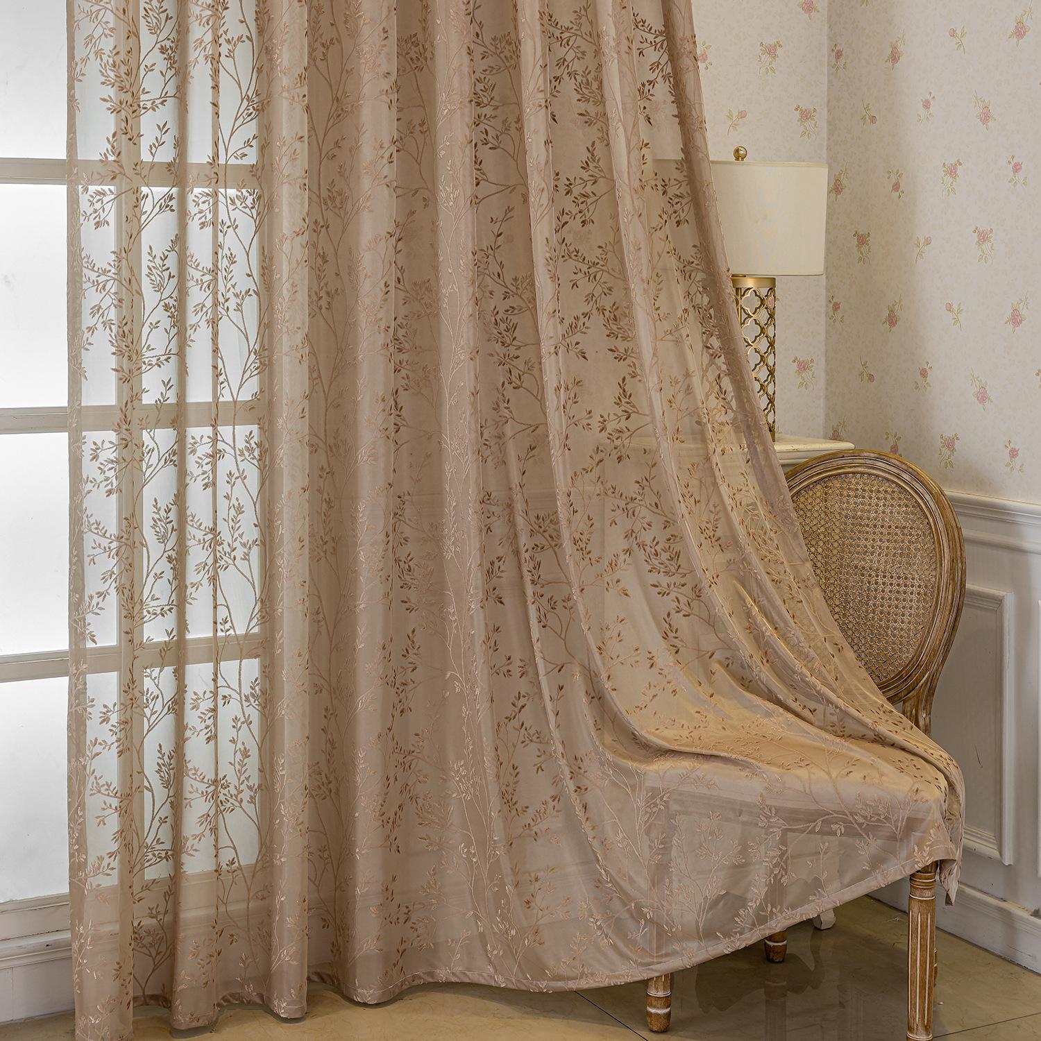 

1 шт. Європейські жакардові прозорі штори з порожнистим візерунком - Штори з кишенями для карниза для віконної прикраси вітальні, балкона, спальні, їдальні 100*200CM