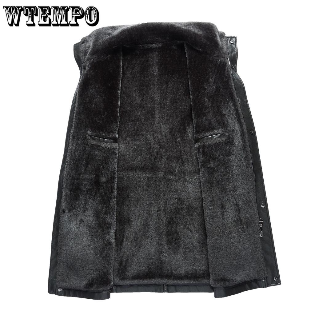 Zimní kožená vycpaná zesílená pánská kožená bunda středního věku Uprostřed dlouhé části vlny Jednokožená bunda Pánský kabát