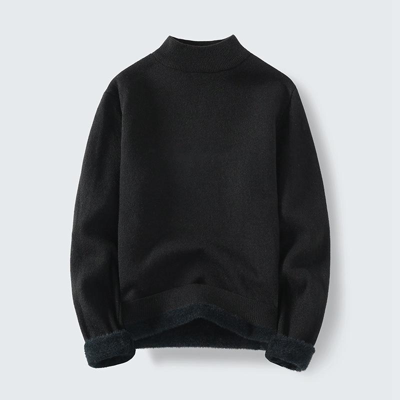 Autumn and Winter New Men's Fashion Trend Simple All-in-one Velvet Plus Sweater Casual Bottoming Shirt