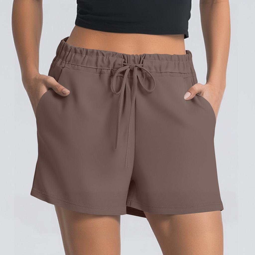 Damen Sommer Kordelzug Sportshorts Hohe Taille Lässige Shorts mit Taschen