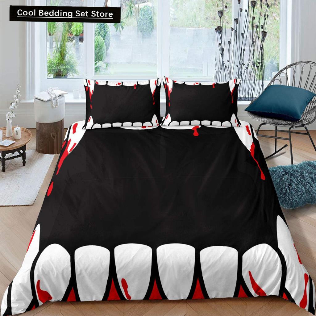 Halloween King Queen Duvet Cover Horror Blood Hand Bedding Set for Teens Scary Red Blood Stains 2/3pcs Polyester Quilt Cover