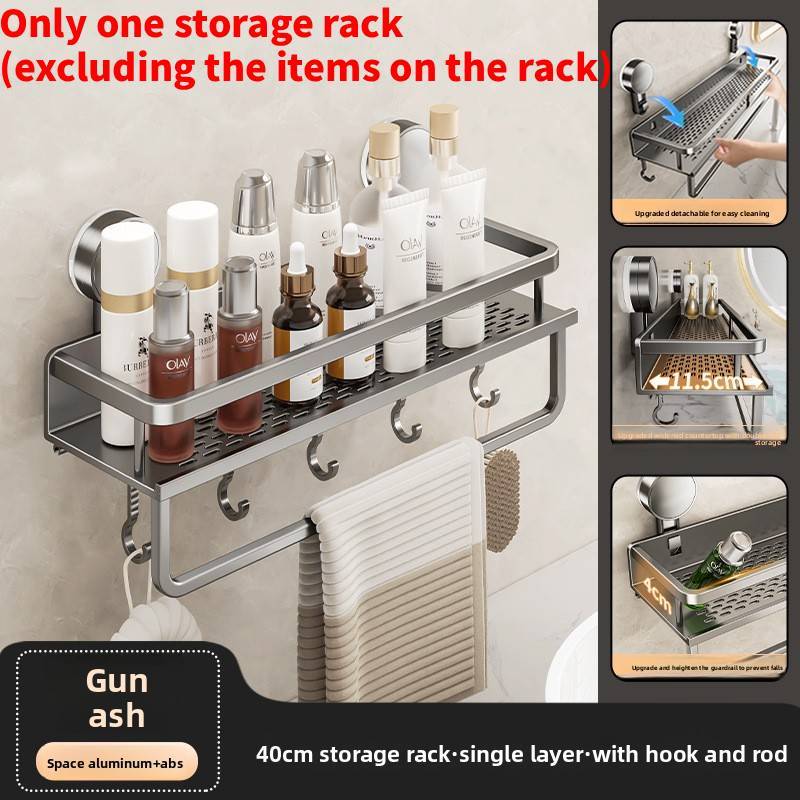 Wall Mount Bathroom Shelf With Suction Cups And Space Aluminum For Vanity Storage