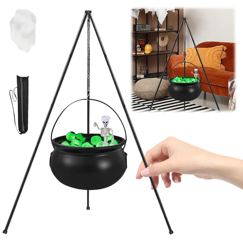 Halloween Decorations Large Witch Cauldron W/ Eyeballs String Light and Skeleton Large Halloween Party Bowl for Porch Home Party