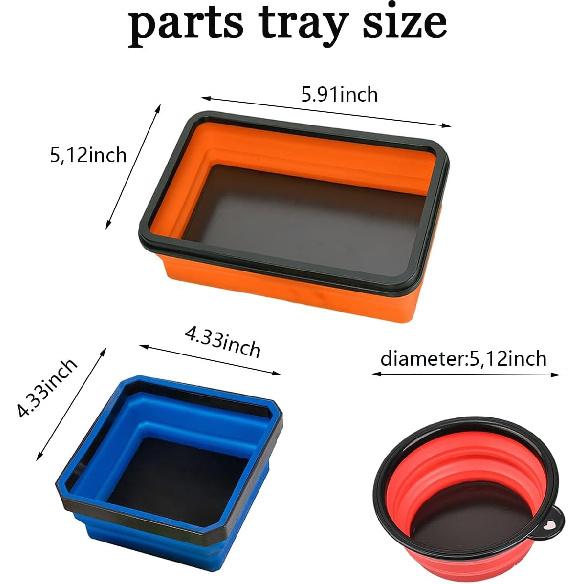 Collapsible Magnetic Parts Tray Set & Flexible Magnetic Pickup Tool, 3 Different Size Magnetic Screw Holder & Pick-Up Sweeper for Screw, Bolts, Nuts,