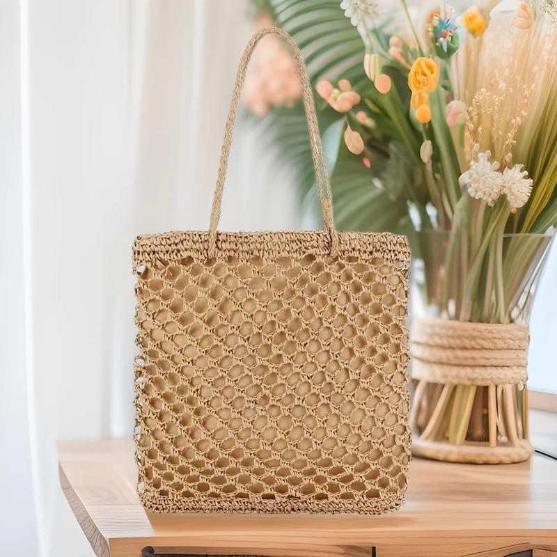 New hollow shoulder straw bag large capacity handwoven bag women's bag versatile beach bag tote bag women's bag