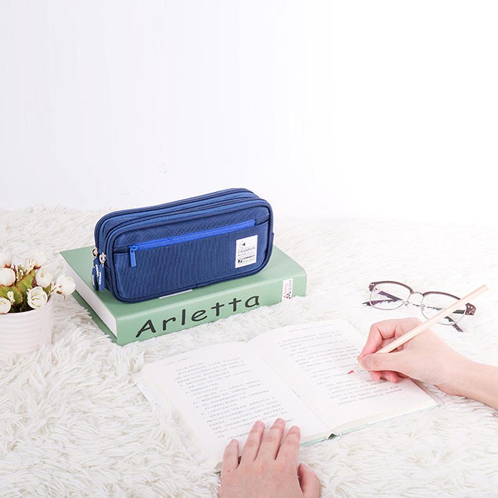 Pencil Case with 3 Compartments, Canvas Zipper Pencil Pouch, Large Pencil bag, Big Pen Case Pouch Organizer for Adults, Pencil P