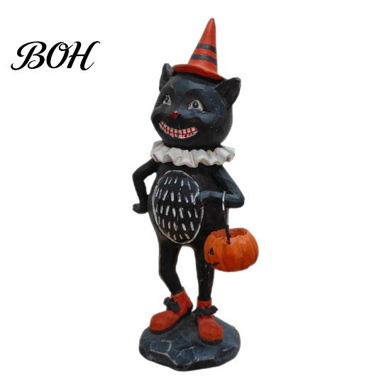 Resin Figurine Ornaments Wooden Halloween Figurines, Pumpkin Scarecrow Wizard Owl Black Cat Tabletop Decorations Statue, Rustic Desktop for