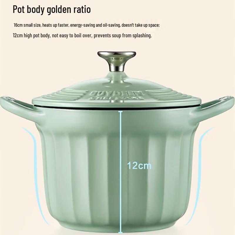 Buydeem 16cm Green Cast Iron Enamel Stew Pot