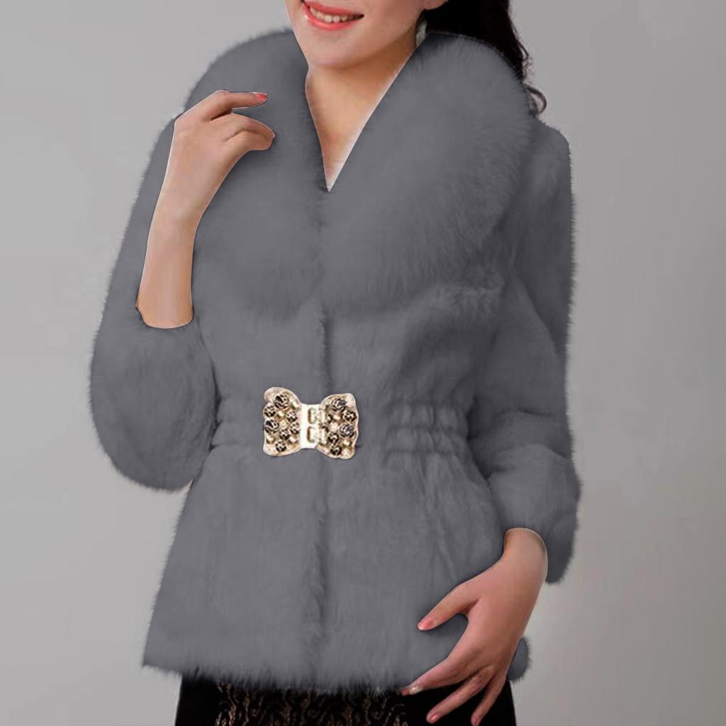 Damenmode Warmer Schalkragen Cardigan Einfarbig Langarm V-Ausschnitt Fleece-Mantel