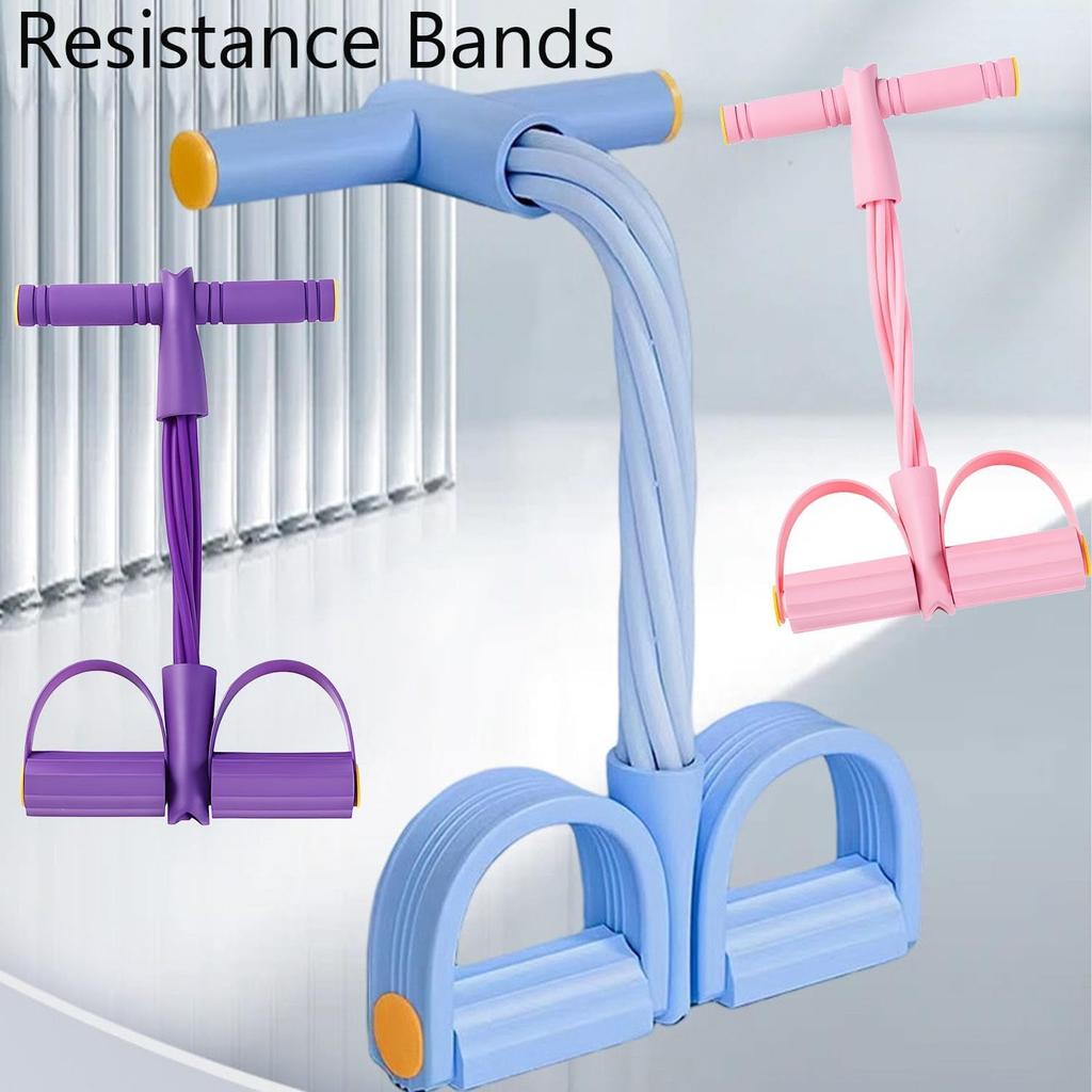Elastic foot pedal tension belt (with handle) Six-tube multi-function women's full body training elastic belt, blue