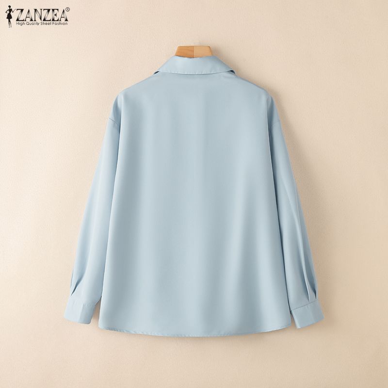 ZANZEA Women Caual Turn Down Collar Long Sleeve Autumn Patchwork Blouse
