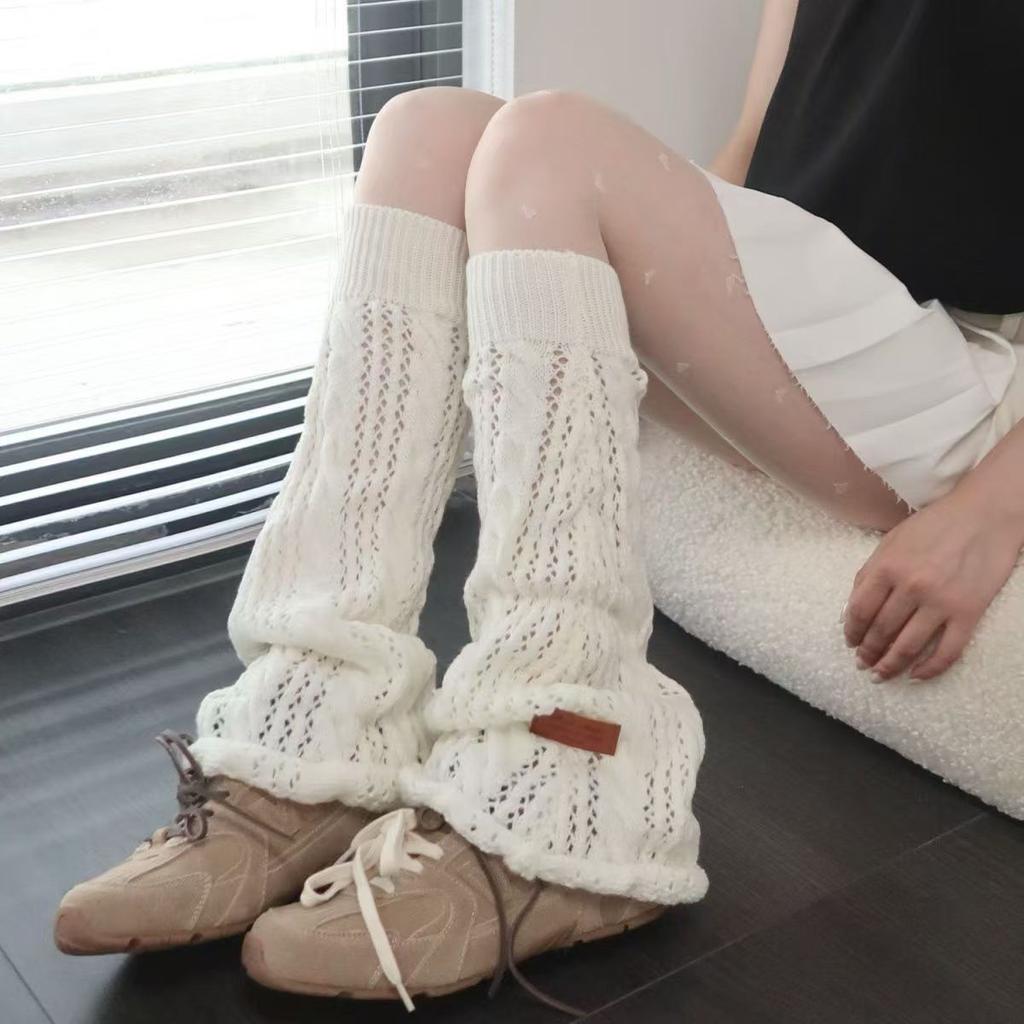 Spring Summer Japanese Spice Girl Hollow-out Leg Warmers for Women Knitted Breathable Calf Flared Student Slouchy Long Socks