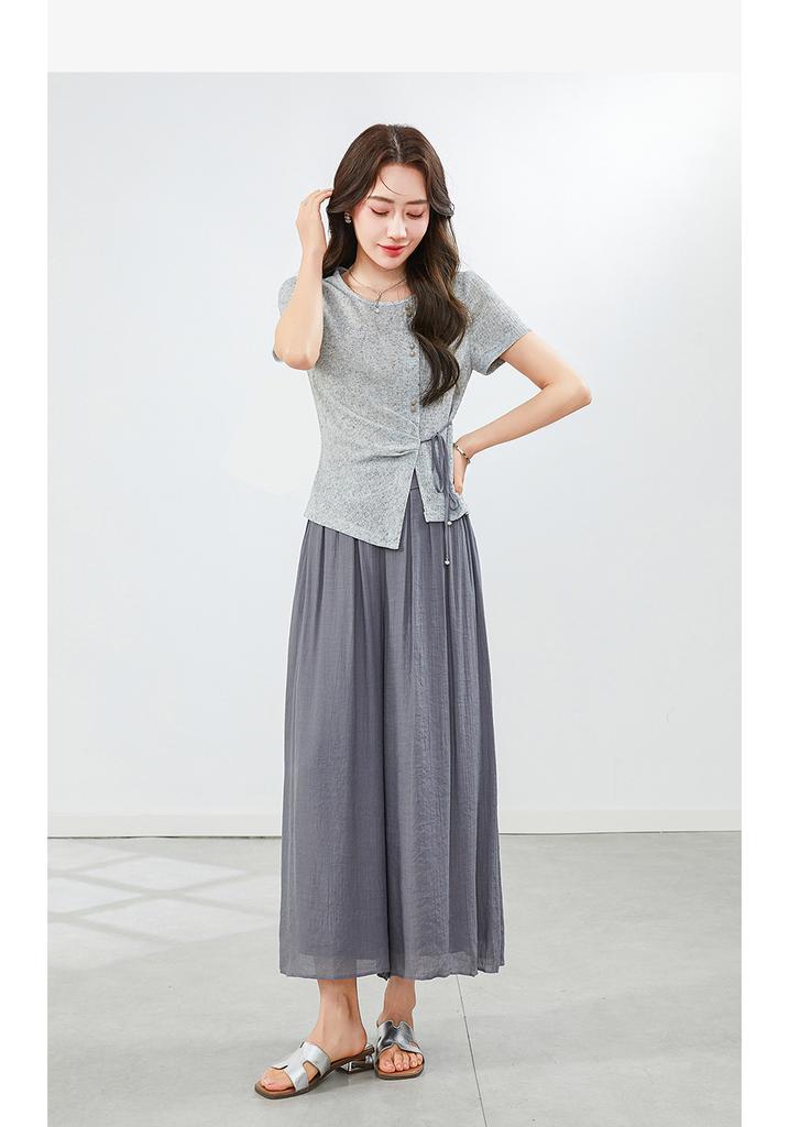 Summer new casual temperament short sleeved shirt wide leg skirt pants two-piece set of pants