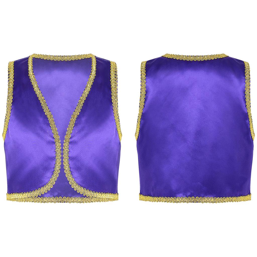 Jongens Arabische Prins Kostuum Open Voorzijde Gouden Mouwloos Vest Halloween Cosplay Fancy Dress Up