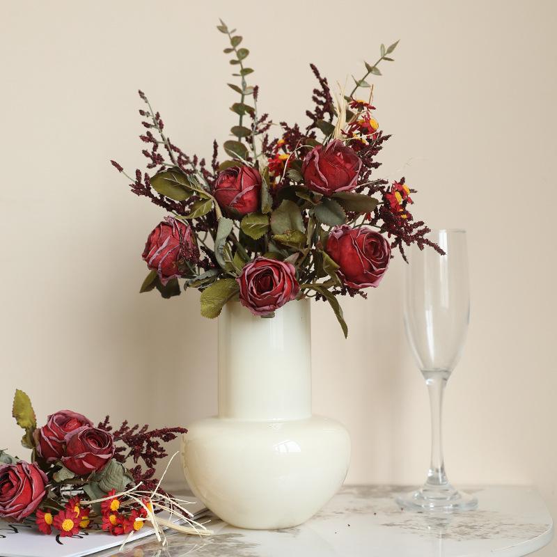 Rose Bouquet Retro Flower Bouquet Artificial Flowers Table Decoration Fake Flowers For Wedding Home Table