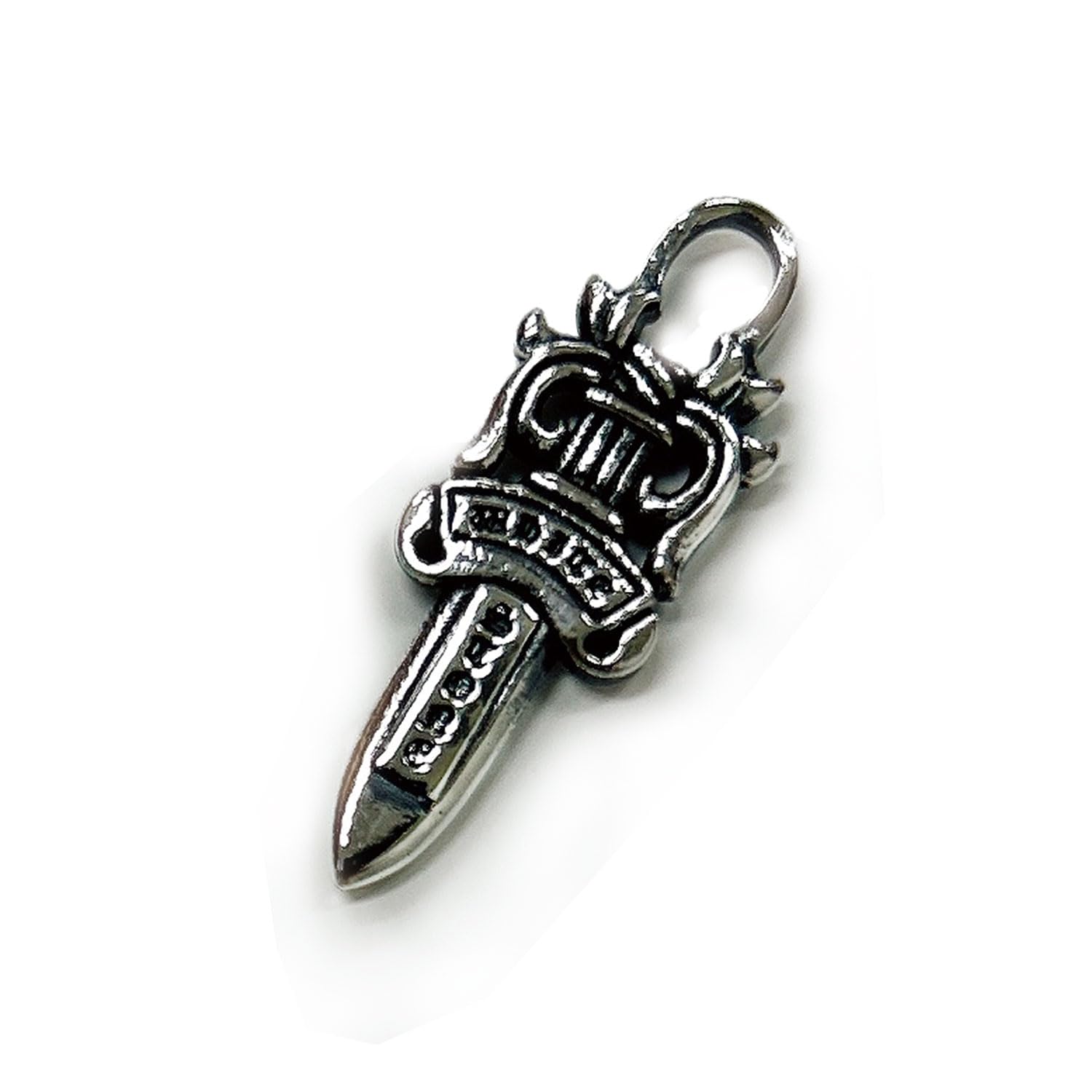 

Dagger Baroque Design Silver 925 Pendant Top Charm Zip Top Fastener Top Necklace Large Size 34mm [WHITE STONE]