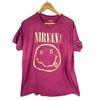 Nirvana Smiley Gezicht T T-shirt Magenta Gewassen Grafisch T-shirt Large