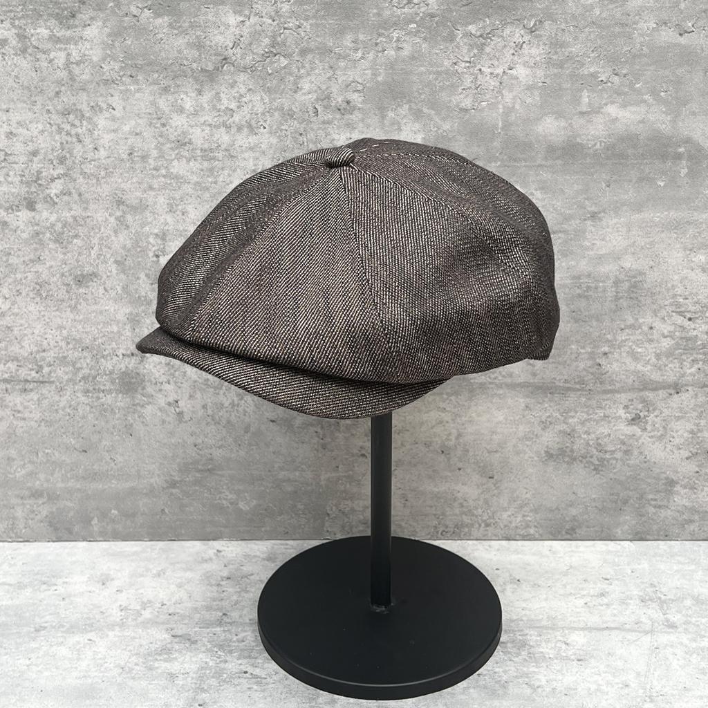Węglowo-szary brązowy strukturalny kapelusz Derby z wysokim denkiem płaskim wierzchem wełniany kapelusz newsboy vintage moda kapelusz piekarza