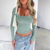 2024 Women's Y2K Slimming Solid Color U-Neck Long-Sleeve Top
