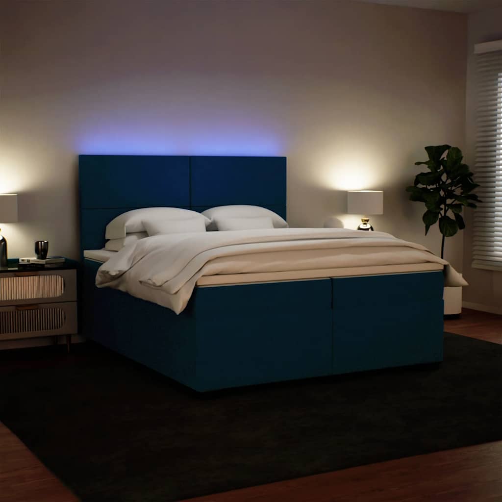 Box Spring Bed with Mattress Blue 200x200 cm Velvet