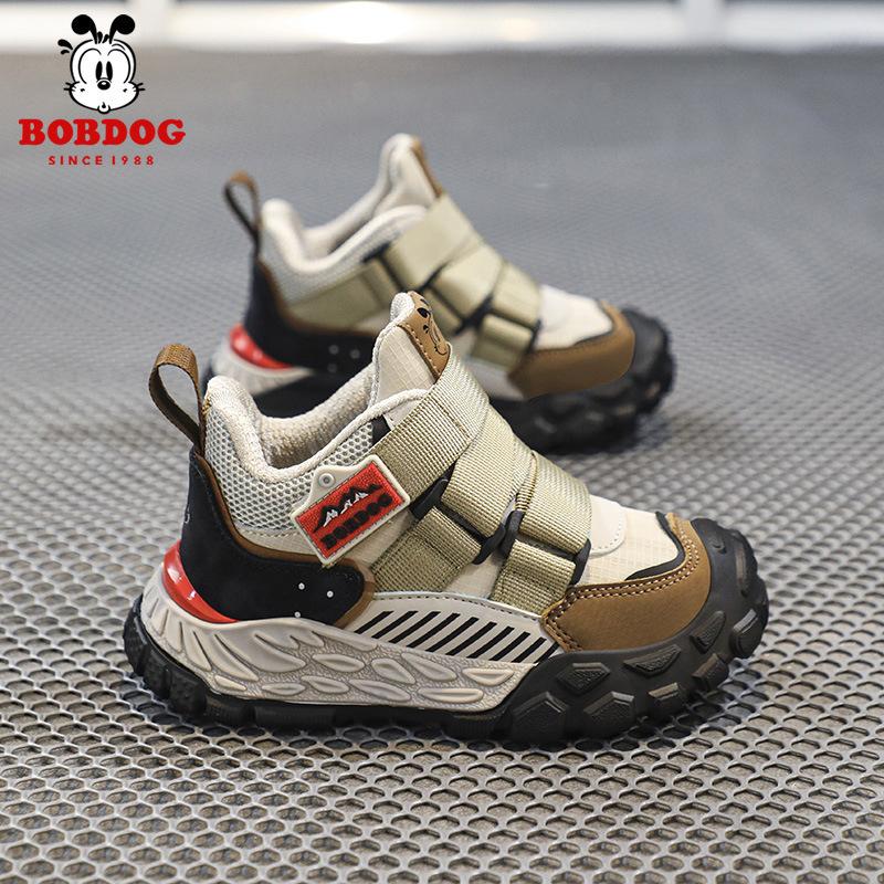 Babu bean boys shoes 2025 autumn and winter new middle and older children's sports shoes leather surface non-slip versatile sports shoes tide