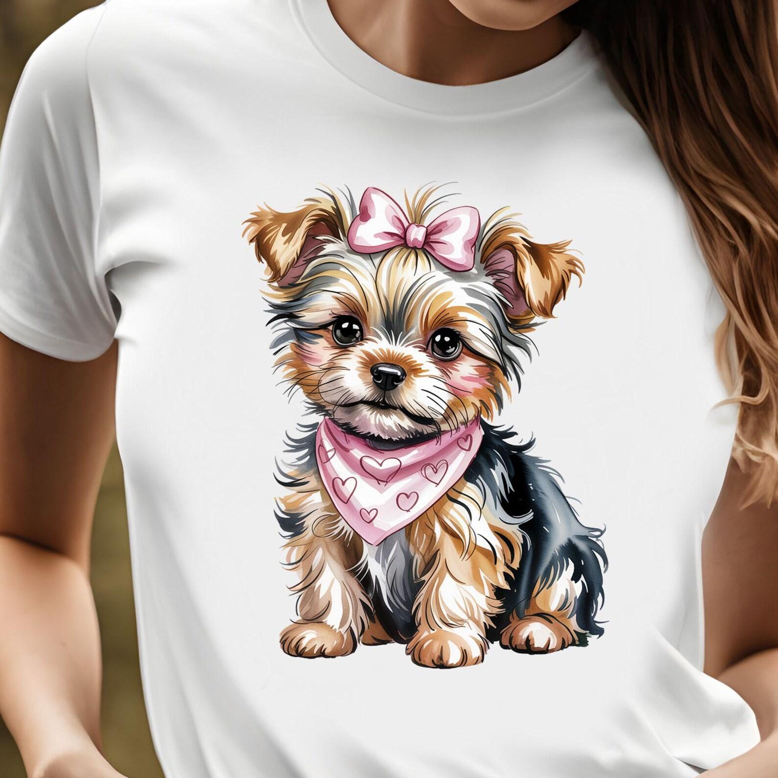 Yorkie Puppy with Pink Bow Tee | Small Dog Hearts Bandana Valentine, 10 colors S