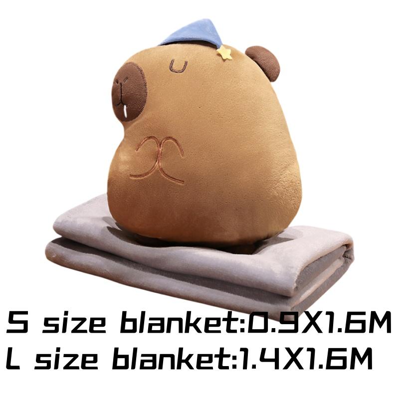 3-in-1 Multifunctionele Casual Stijl Capybara Met Fleece Deken Handwarmer Roze Capibara Vogel Ster Petten Bedkussen Voor Jongen has L size blanket