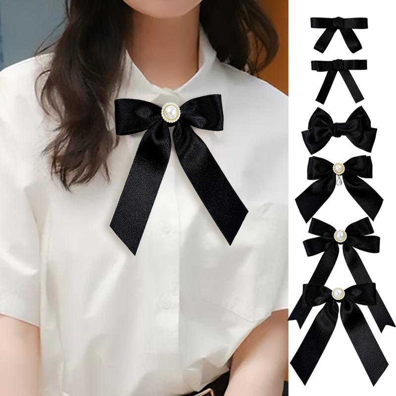 Broșă Perlă cu Fundă Neagră pentru Femei, Ace Versatile pentru Guler de Cămașă, Decorațiune Vestimentară, Cravată Panglică, Accesorii Bijuterii, Cadouri