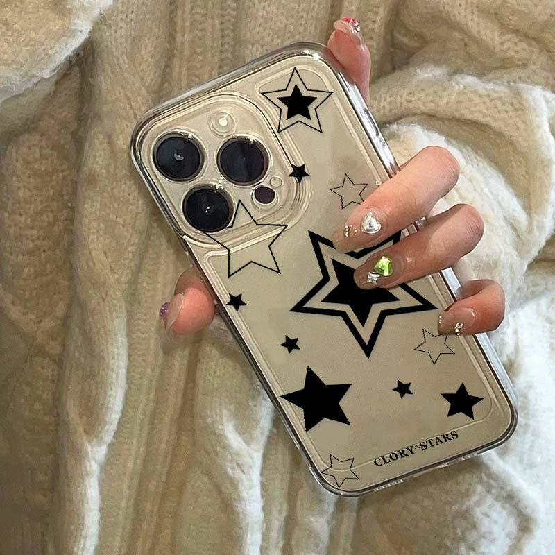 Simple Black Five-pointed Star Phone Case For iPhone 16 e 15 14 13 12 11 Pro Max Plus Mini X XS XR SE 2020 2022