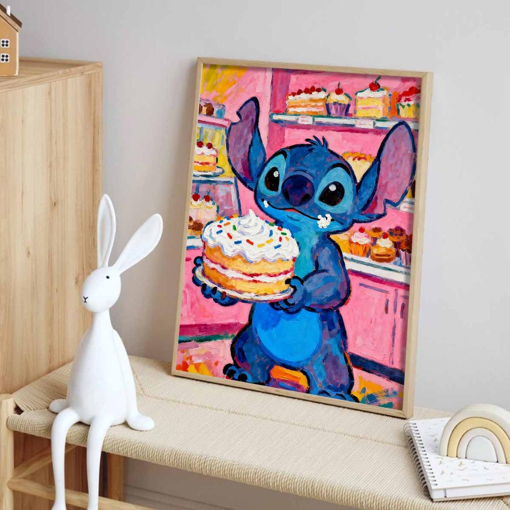 Disney Diamond Painting Kit 5D Stitch Holding Cake DIY Cross Stitch Gift Home Decor Fun Sweet Treat Artwork Hobby Relaxing Creative Craft
