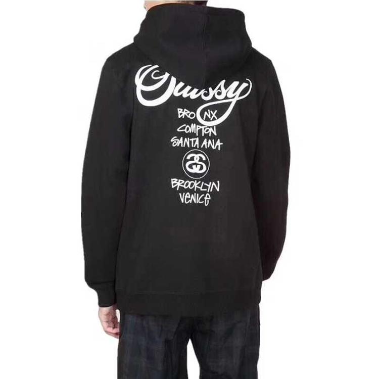 Stussy Bluza z kapturem Vintage World Tour Unisex Bluzy z kapturem Czarny 3923614-BLACK