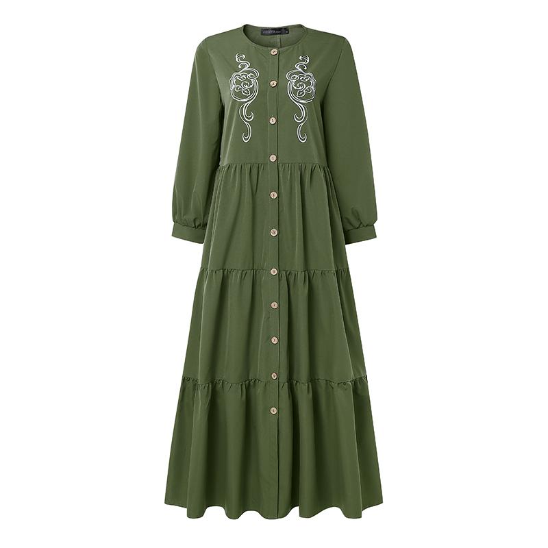 ZANZEA Abito Lungo Casual da Donna a Girocollo a Maniche Lunghe Largo con Stampa