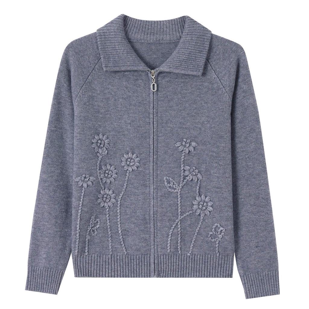Women's Short Cardigan Sweater - 2025 Spring/Autumn Fashion, Loose Knitted Zipper Jacket for Moms