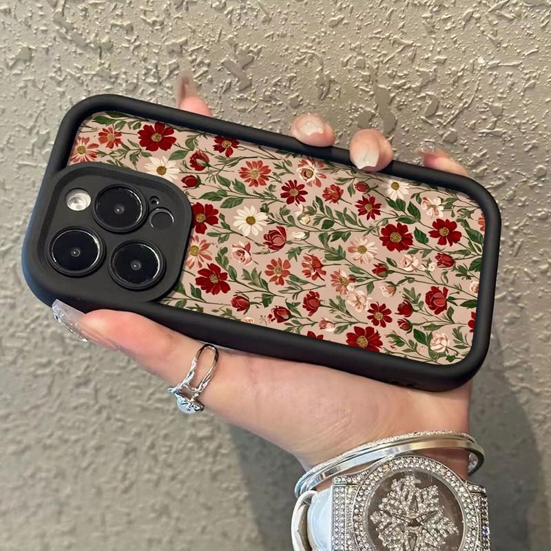 Phone Case Vintage Wine Red Floral Pattern For iPhone 17 16 15 14 13 12 11 Pro Max XS XR X 7 8 Plus 16E 17 Air 13 Mini TPU Cover