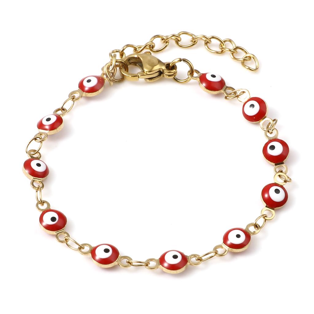 Stainless Steel Religious Bracelets Gold Color Multicolor Round Evil Eye Enamel For Women Men Gifts 13.5cm(5 3/8") Long, 1 Piece